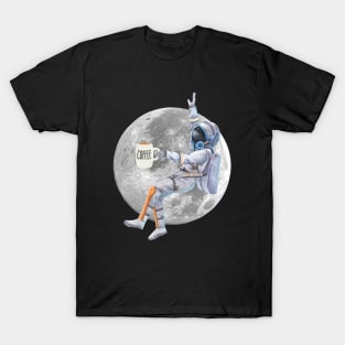 Coffee Astronaut Relaxing On The Moon T-Shirt